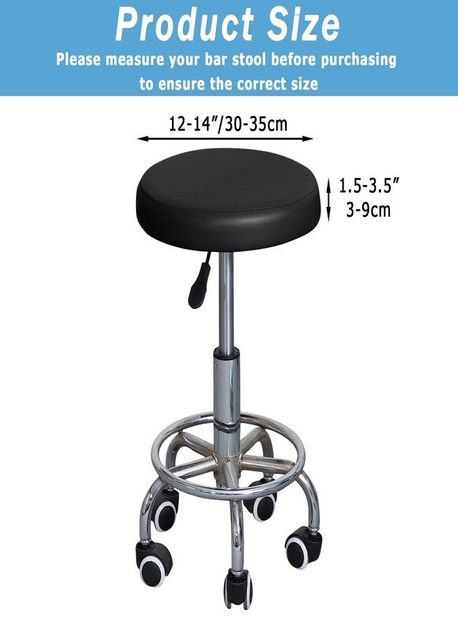 Hapforever 2PCS Bar Stool Covers Round, Waterproof PU Bar Stool Seat Covers Stretch Bar Stool Slipcover with Elastic Band Round Bar Stool Covers for 12-14 Inch Chairs (Black) - Image 2